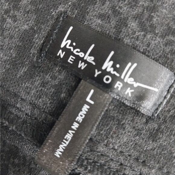 NWT! NICOLE MILLER! BLACK AND CHARCOAL GRAY ABSTRACT BLEND STRETCH SKIRT! SZ L - Picture 5 of 9